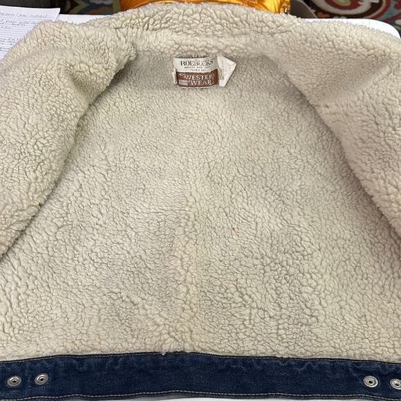Vintage Sears Roebuck Western Wear Denim Sherpa Lined Snap Front Vest Men's 44R - Picture 3 of 13